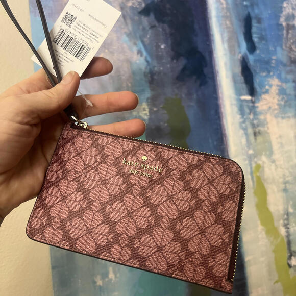 Handbags - Kate Spade Lucy Small  L Zip Wristlet Spade Logo Grenache Wallet KH614